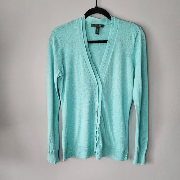 LAUREN by Ralph Lauren Lightweight Turquoise Cardigan- Size M - Picture 1 of 9